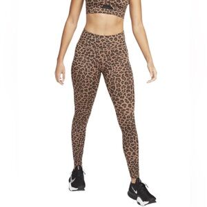 Nike One Women's Mid-Rise Leopard Printed Leggings Brown Size small